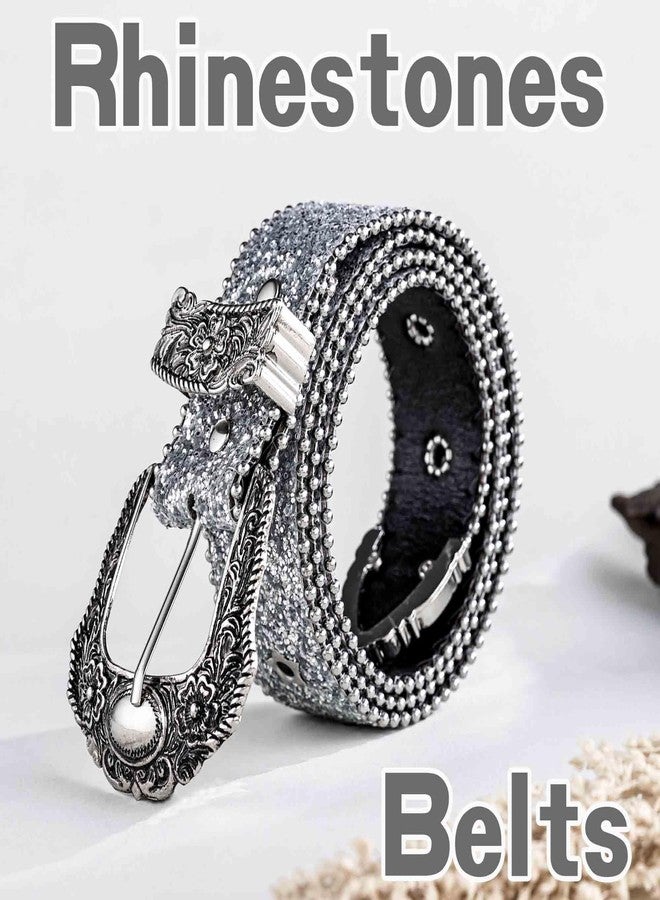 Firuilo Western Cowgirl Cowboy Belt Silver Rhinestones Belts Ladier Leather Belt for Jeans Pants Dress - Image 5